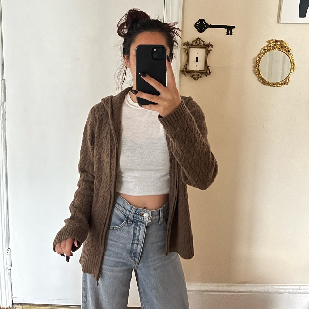 Kenar Cashmere Zip-Up Hoodie Long Sleeve Sweater Jacket